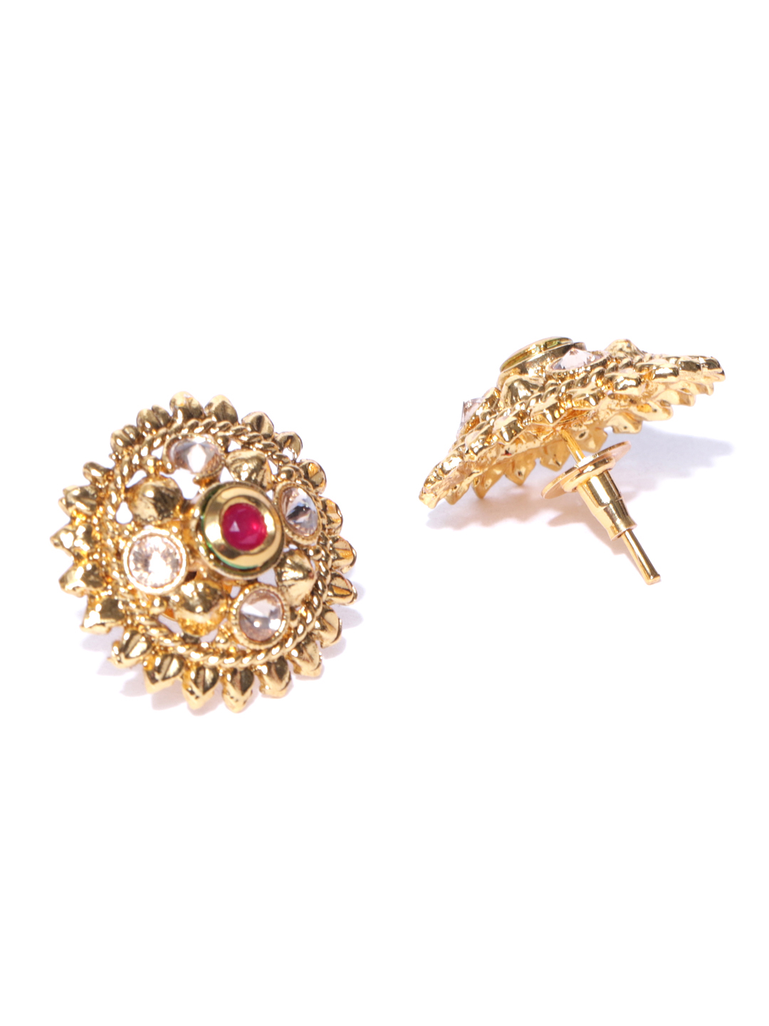 YouBella Red Gold-Plated Stone-Studded Circular Studs